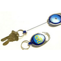 Oval Shape Retractable Badge Holder with Carabiner Clip and Key Ring
